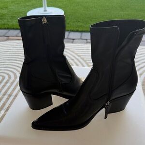 ZARA Black Women's Mid-Calf Pointed Toe Block Heel Boots